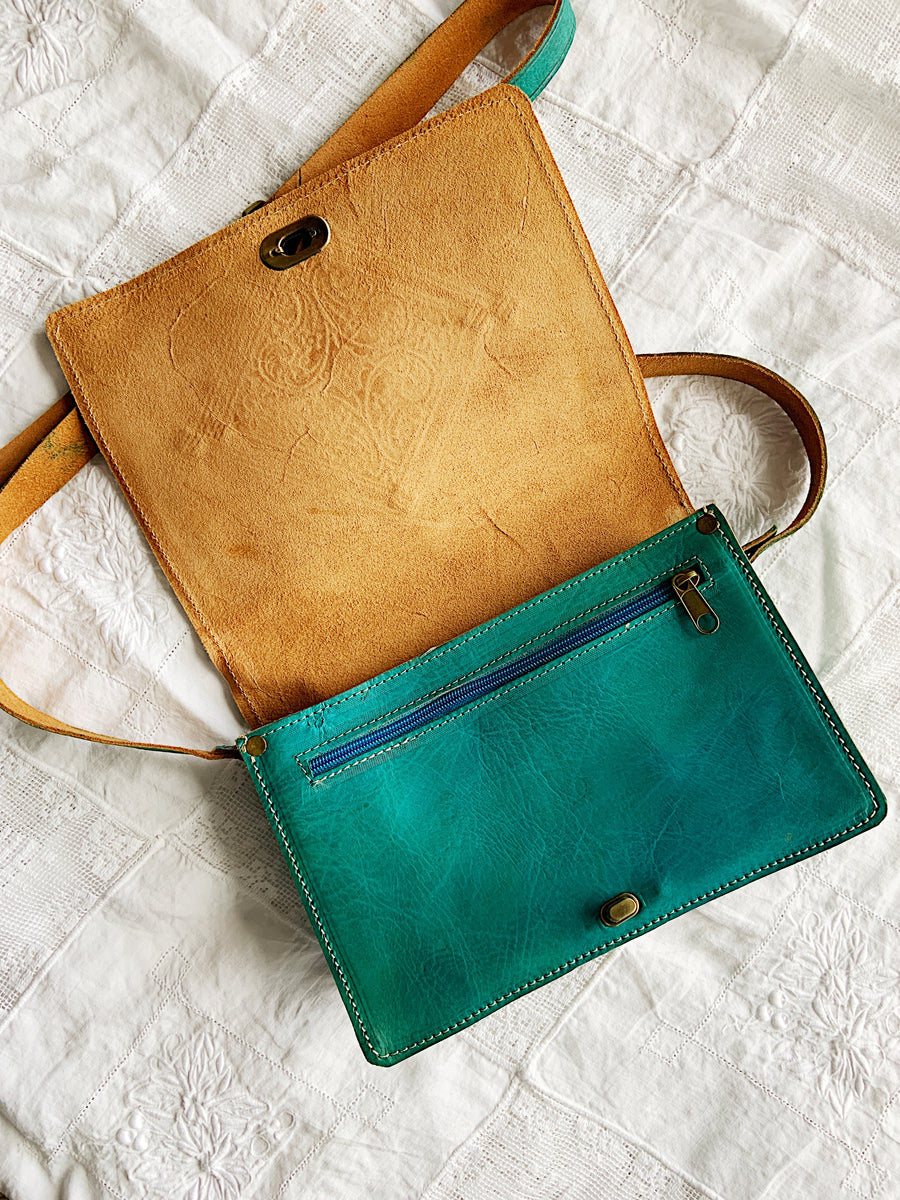 Moroccan Stamped Leather Crossbody Bag Mariposa Skies