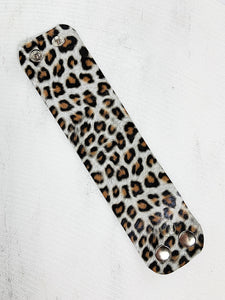 Zoe Leather Solid Cuff Bracelet White Leopard Print