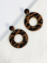 Load image into Gallery viewer, O Leather Earrings Brown Leopard Print