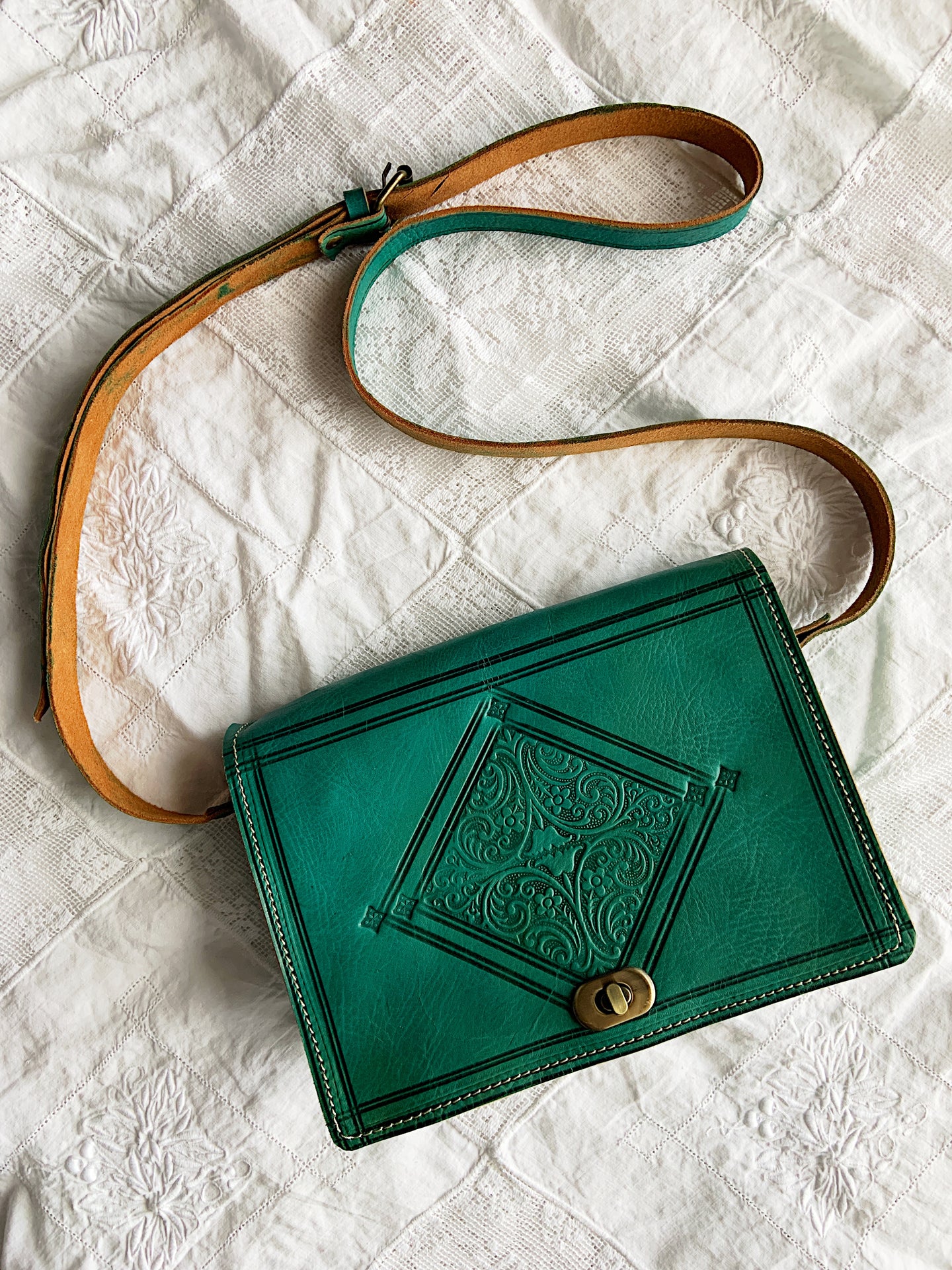 Moroccan Stamped Leather Crossbody Bag