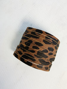Zoe Leather Cuff Bracelet Brown Leopard Print