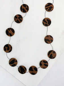 Nora Leather Disco Necklace Brown Leopard Print