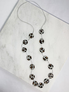 Nora Leather Disco Necklace White Leopard Print