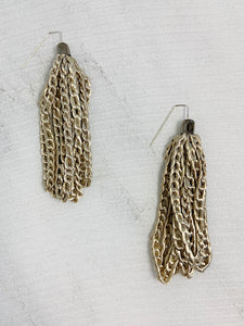 Vegan Silk Chain Link Tassel Earrings