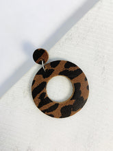 Load image into Gallery viewer, O Leather Earrings Brown Leopard Print